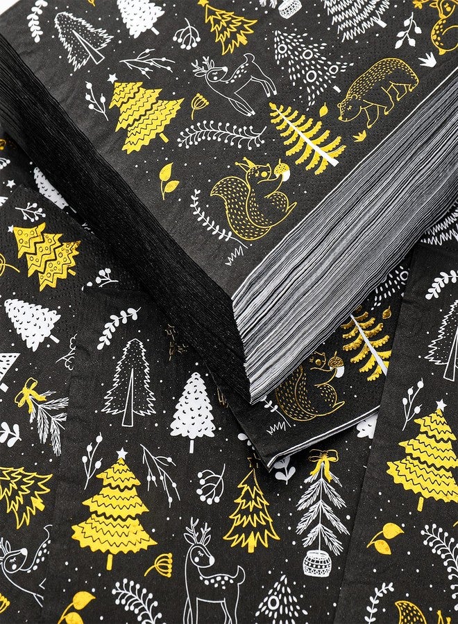 Whaline 80 Pack Christmas Paper Napkins 6.5 x 6.5" Xmas Tree Cocktail Napkins Disposable Black White Gold Party Beverage Napkins for Christmas New Year Winter Holiday Dinner Party Supplies - Image 4