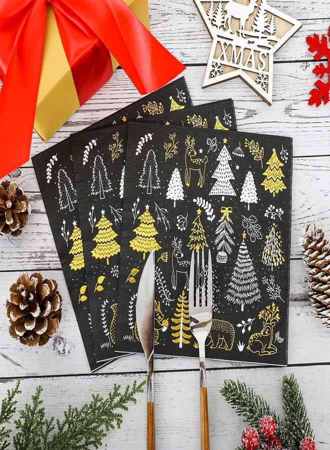 Whaline 80 Pack Christmas Paper Napkins 6.5 x 6.5" Xmas Tree Cocktail Napkins Disposable Black White Gold Party Beverage Napkins for Christmas New Year Winter Holiday Dinner Party Supplies - Image 3