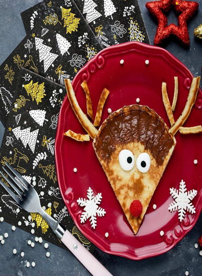 Whaline 80 Pack Christmas Paper Napkins 6.5 x 6.5" Xmas Tree Cocktail Napkins Disposable Black White Gold Party Beverage Napkins for Christmas New Year Winter Holiday Dinner Party Supplies - Image 5