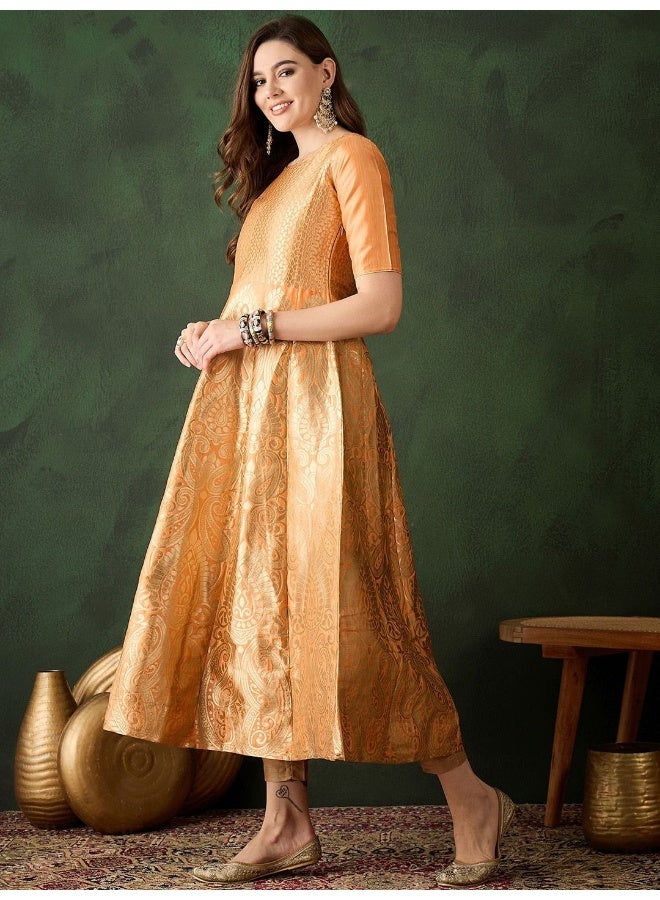 AKS Peach Banarasi Brocade kalidaar Maxi  - Image 3