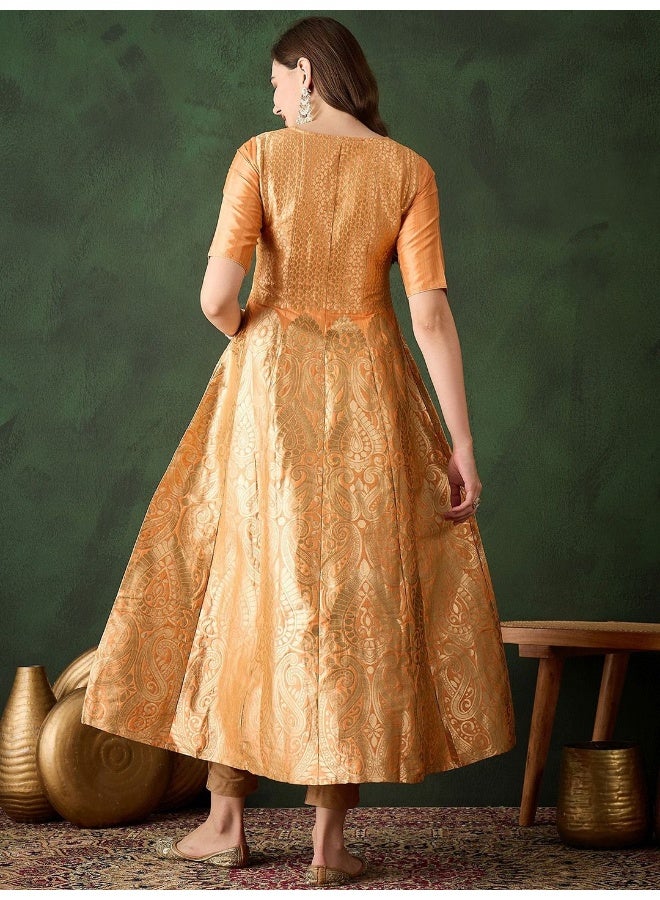 AKS Peach Banarasi Brocade kalidaar Maxi  - Image 4