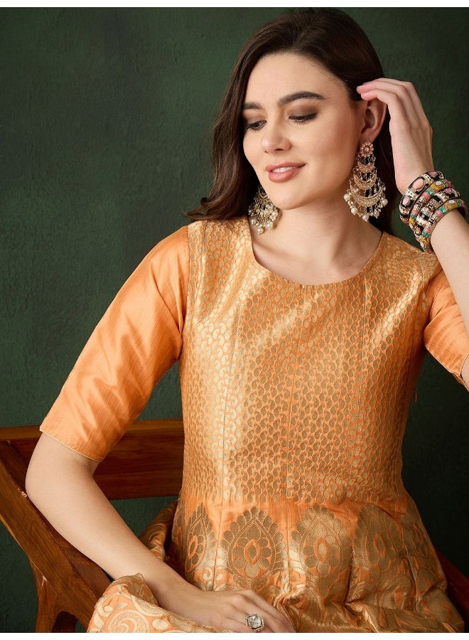 AKS Peach Banarasi Brocade kalidaar Maxi  - Image 2