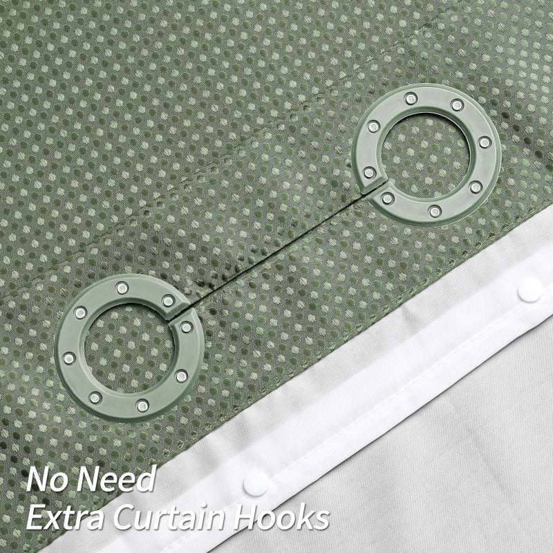 MitoVilla Sage Green Waffle Long Shower Curtain 72 x 80  No Hooks Required 80 inch Long Fabric Cloth Shower Curtain Set with Cloth Snap-in Liner for Modern Hotel Bathroom Decor - Image 2