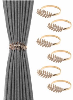 SWTOOL 6PCS Metal Curtain Tiebacks Gold Leaf Curtain Holdbacks Decorative Modern Simple Style Curtain Tie Backs Spring Curtain Strap, Gold Leaf