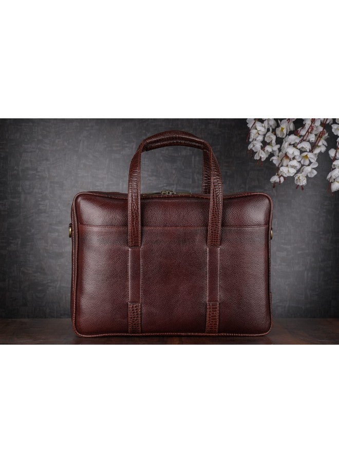 Brand Leather حقيبة رسائل جلدية أصلية للرجال 15.6، 16 بوصة للكمبيوتر المحمول (بني) - Image 2