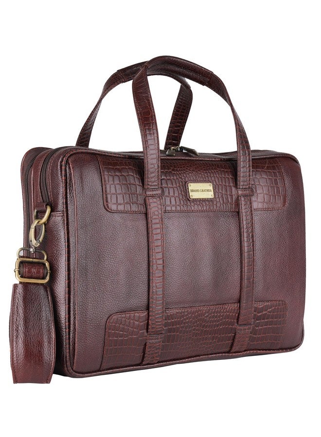 Brand Leather حقيبة رسائل جلدية أصلية للرجال 15.6، 16 بوصة للكمبيوتر المحمول (بني) - Image 1