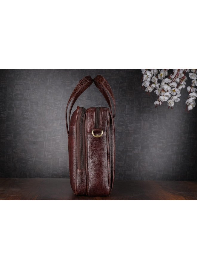 Brand Leather حقيبة رسائل جلدية أصلية للرجال 15.6، 16 بوصة للكمبيوتر المحمول (بني) - Image 3