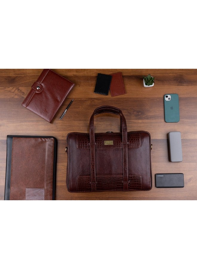 Brand Leather حقيبة رسائل جلدية أصلية للرجال 15.6، 16 بوصة للكمبيوتر المحمول (بني) - Image 4