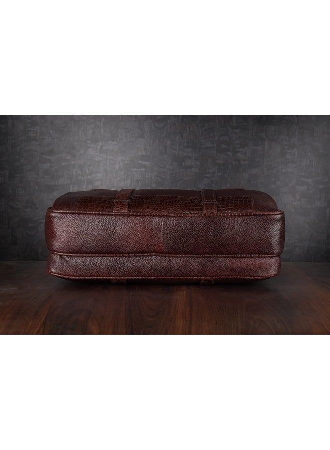 Brand Leather حقيبة رسائل جلدية أصلية للرجال 15.6، 16 بوصة للكمبيوتر المحمول (بني) - Image 5