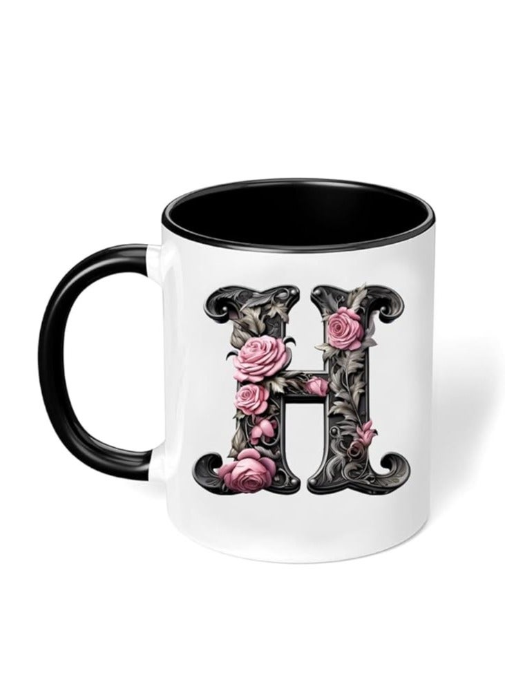 RYN® Ceramic Coffee Mug with Initial Design Printed Gift for Coffee and Tea Lovers 11 Oz  alphabet H - Image 1