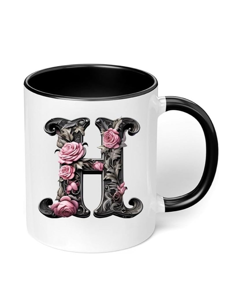 RYN® Ceramic Coffee Mug with Initial Design Printed Gift for Coffee and Tea Lovers 11 Oz  alphabet H - Image 2