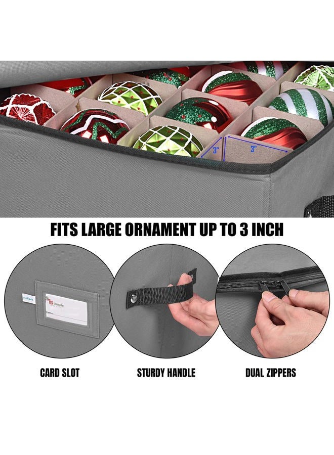 Primode Christmas Ornament Storage Box, 4 Individual Trays Xmas Storage Container, Fits 64 Ornaments Decoration Balls, Constructed of Durable 600D Oxford Material (Gray) - Image 5