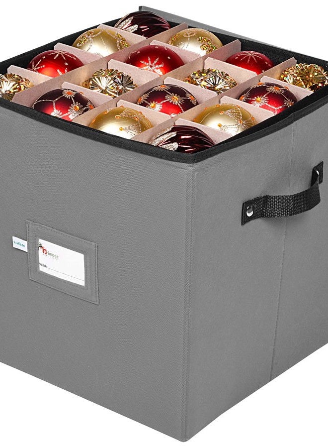 Primode Christmas Ornament Storage Box, 4 Individual Trays Xmas Storage Container, Fits 64 Ornaments Decoration Balls, Constructed of Durable 600D Oxford Material (Gray) - Image 2