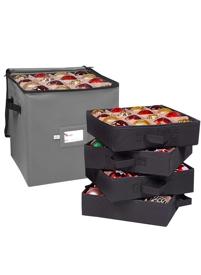 Primode Christmas Ornament Storage Box, 4 Individual Trays Xmas Storage Container, Fits 64 Ornaments Decoration Balls, Constructed of Durable 600D Oxford Material (Gray) - Image 1