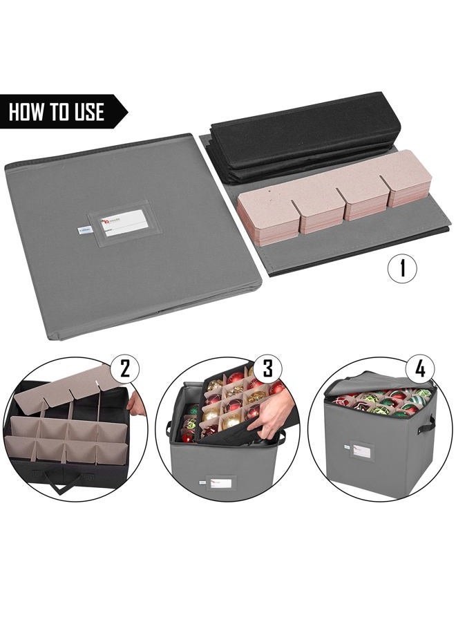Primode Christmas Ornament Storage Box, 4 Individual Trays Xmas Storage Container, Fits 64 Ornaments Decoration Balls, Constructed of Durable 600D Oxford Material (Gray) - Image 4