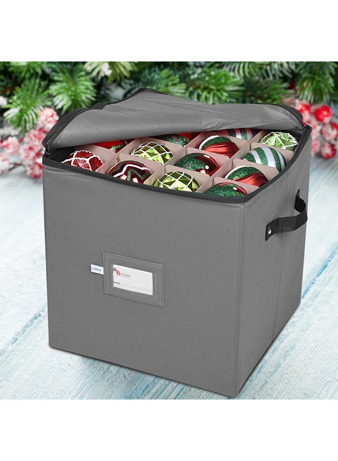 Primode Christmas Ornament Storage Box, 4 Individual Trays Xmas Storage Container, Fits 64 Ornaments Decoration Balls, Constructed of Durable 600D Oxford Material (Gray) - Image 3