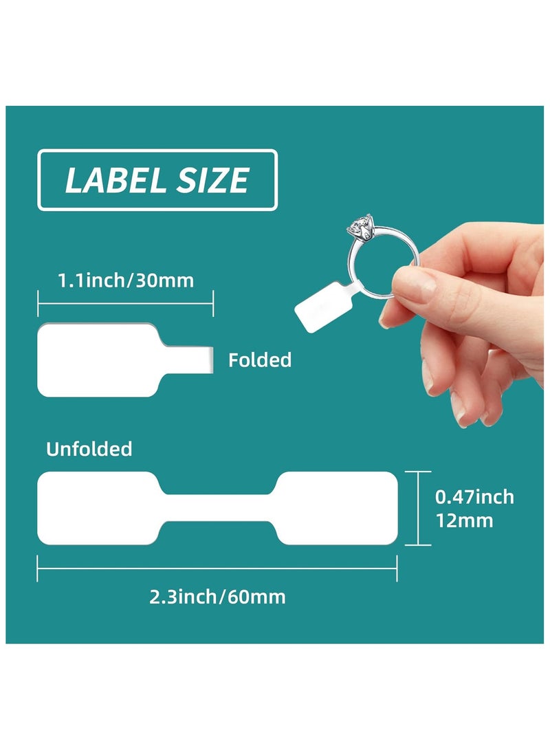 Generic 500Pcs Jewelry Tags Roll for Necklace Earring Price Identify, Rectangle Shape Self Adhesive White Blank Dumbbell Jewelry Stickers Labels for Bracelet, Ring, Clothing Display  - Image 2