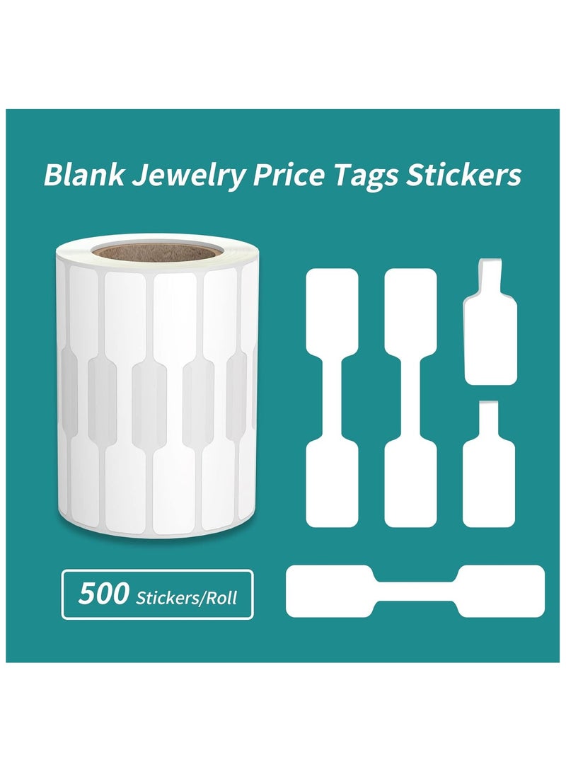 Generic 500Pcs Jewelry Tags Roll for Necklace Earring Price Identify, Rectangle Shape Self Adhesive White Blank Dumbbell Jewelry Stickers Labels for Bracelet, Ring, Clothing Display  - Image 3