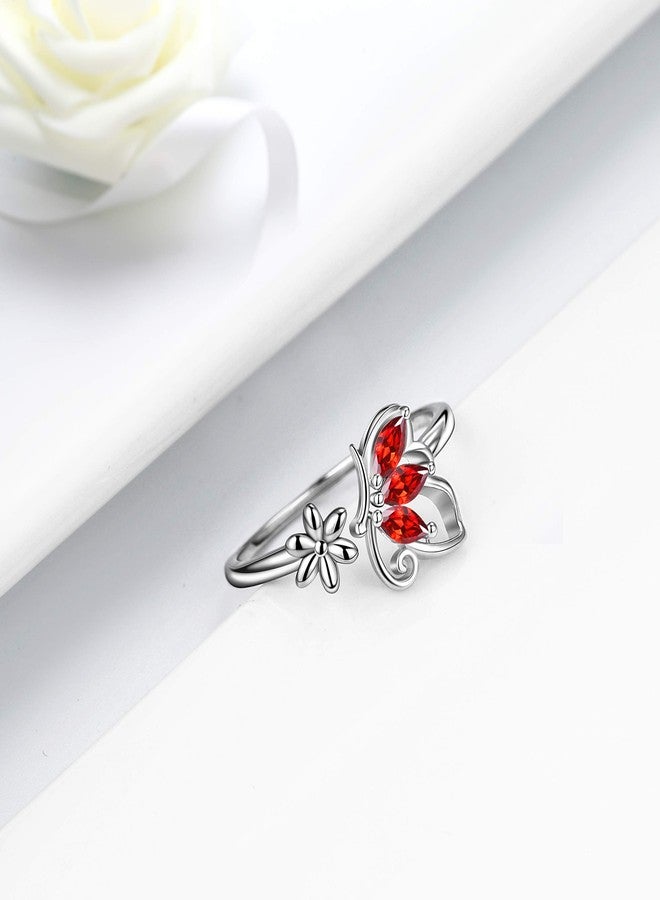 Aurora Tears 925 Sterling Silver Butterfly Ring, Butterflies January-Garnet Birthstone Adjustable Wrap Open Ring Delicate Everyday Ring Jewelry Gift for Women Teen DR0077J - Image 3