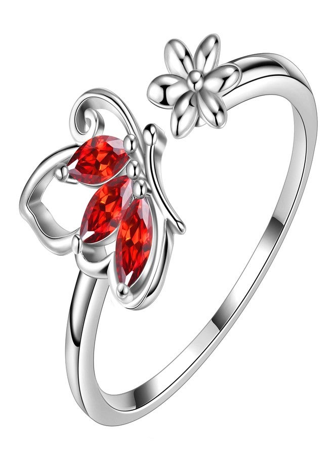 Aurora Tears 925 Sterling Silver Butterfly Ring, Butterflies January-Garnet Birthstone Adjustable Wrap Open Ring Delicate Everyday Ring Jewelry Gift for Women Teen DR0077J - Image 1