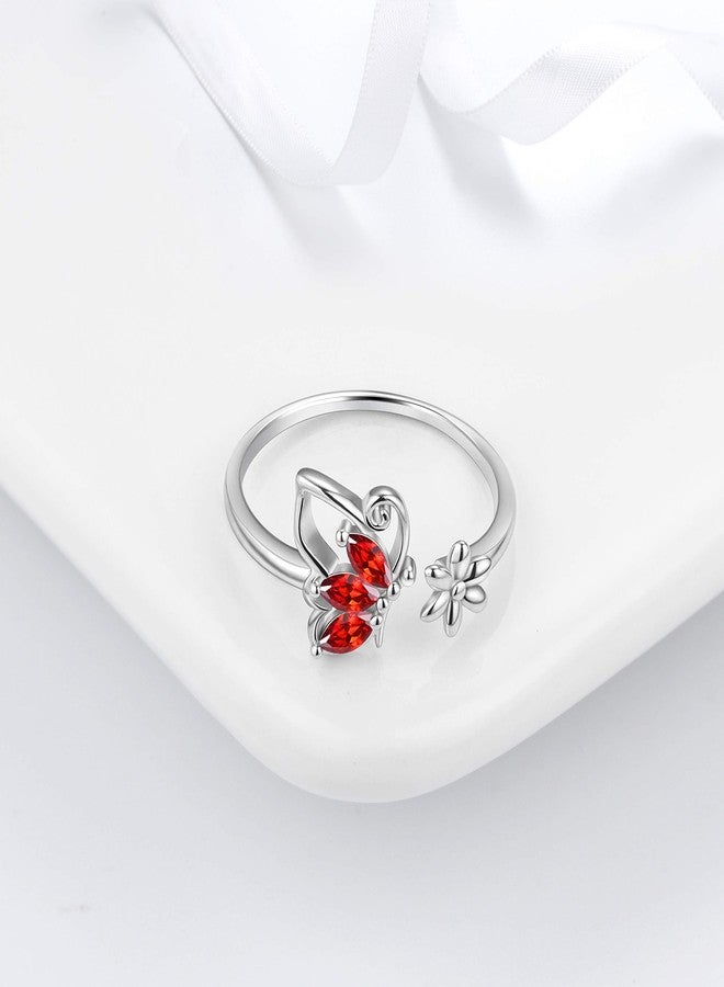 Aurora Tears 925 Sterling Silver Butterfly Ring, Butterflies January-Garnet Birthstone Adjustable Wrap Open Ring Delicate Everyday Ring Jewelry Gift for Women Teen DR0077J - Image 5