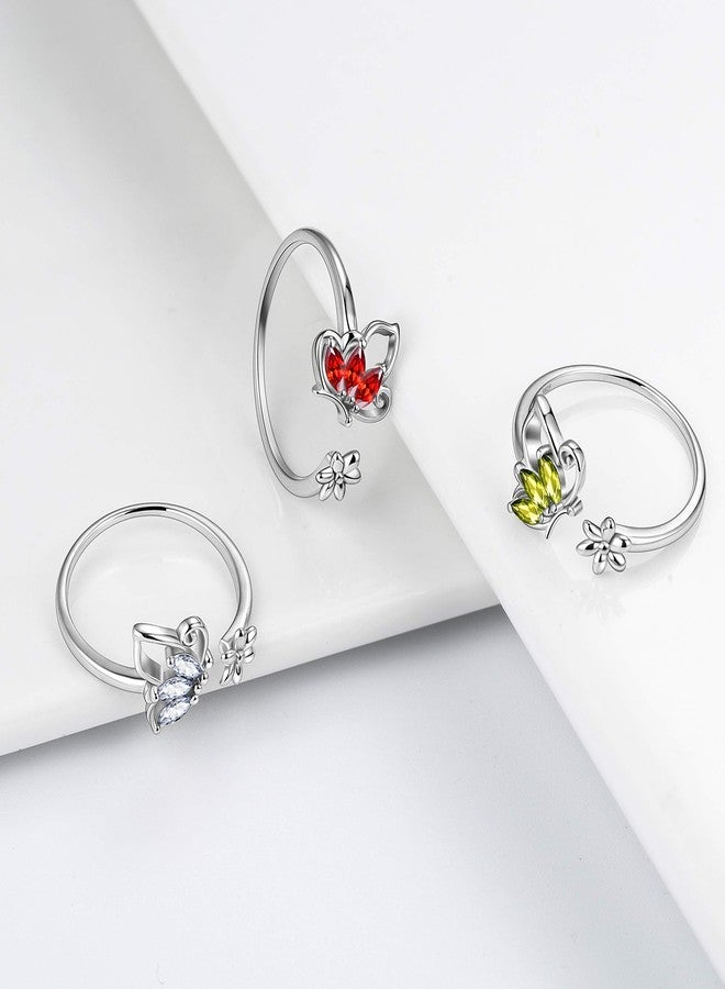 Aurora Tears 925 Sterling Silver Butterfly Ring, Butterflies January-Garnet Birthstone Adjustable Wrap Open Ring Delicate Everyday Ring Jewelry Gift for Women Teen DR0077J - Image 4