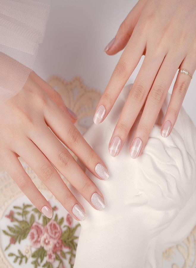 DANNI & TONI Semi Cured Gel Nail Strips Pink (Blush Cascade) Cat Eye Gel Nail Stickers 28 Stickers - Image 2