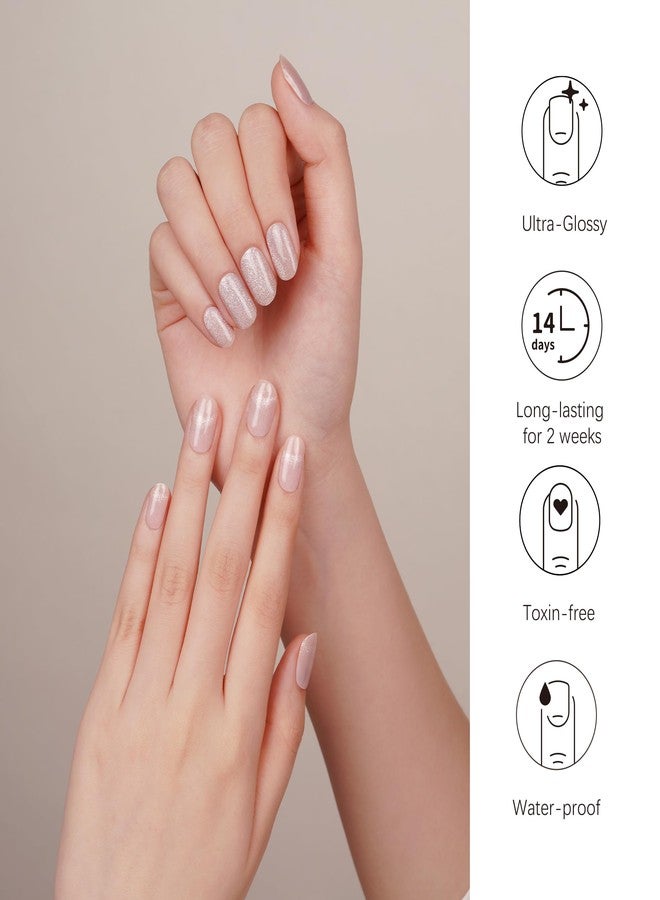 DANNI & TONI Semi Cured Gel Nail Strips Pink (Blush Cascade) Cat Eye Gel Nail Stickers 28 Stickers - Image 5
