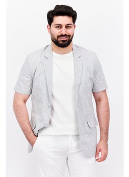 Asos Design Men Regular Fit Short Sleeves  Stripe Blazer, Light Grey  - Image 1