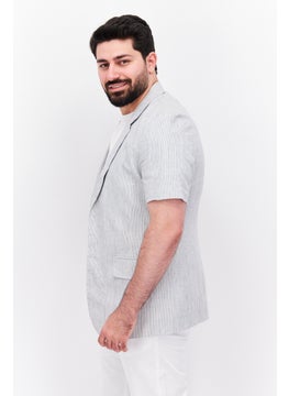 Asos Design Men Regular Fit Short Sleeves  Stripe Blazer, Light Grey  - Image 2