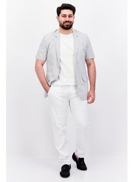 Asos Design Men Regular Fit Short Sleeves  Stripe Blazer, Light Grey  - Image 3