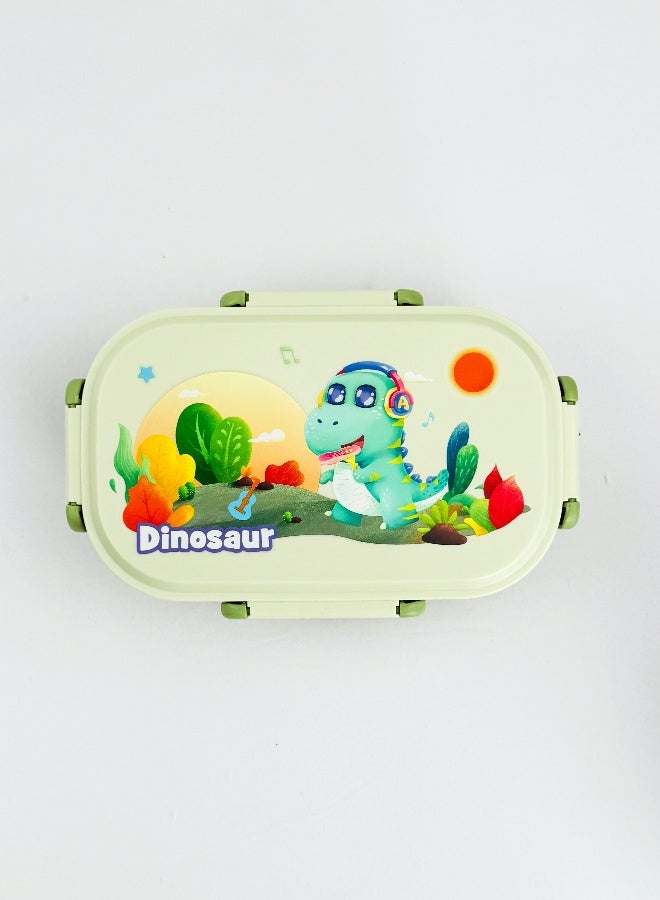 Toshionics Stainless Steel Lunch Box – 1.2L – with 2 Compartments, Spoon, Microwave Safe, Leakproof Lid, BPA Free, Dishwasher & Freezer Safe – Kids Cartoon Dinosaur Music Theme – Ideal for School, Daycare, Travel – 20 x 12 x 5 cm - Image 3