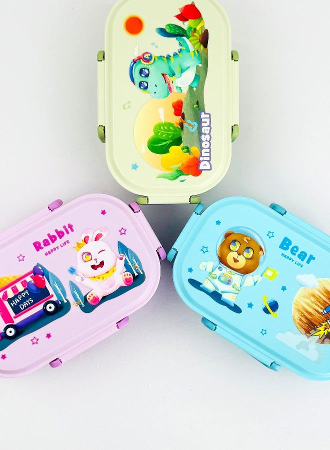 Toshionics Stainless Steel Lunch Box – 1.2L – with 2 Compartments, Spoon, Microwave Safe, Leakproof Lid, BPA Free, Dishwasher & Freezer Safe – Kids Cartoon Dinosaur Music Theme – Ideal for School, Daycare, Travel – 20 x 12 x 5 cm - Image 4