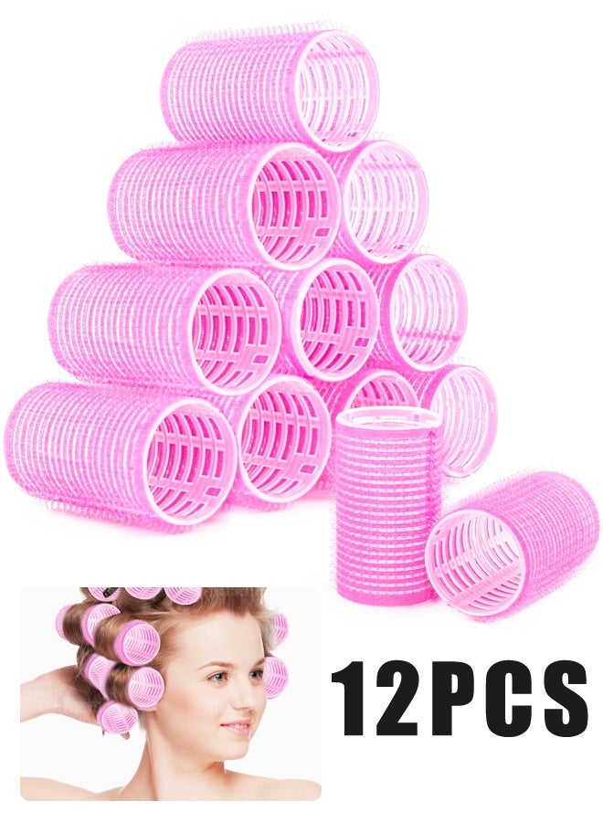 12PCS Rose Red Self Grip Hair Curlers Rollers For Short Women Hairstyle - Image 1