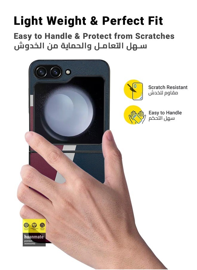huanmate غطاء حماية صلب أنيق لهاتف Samsung Galaxy Z Flip5 باللون الأزرق/الأحمر  - Image 3