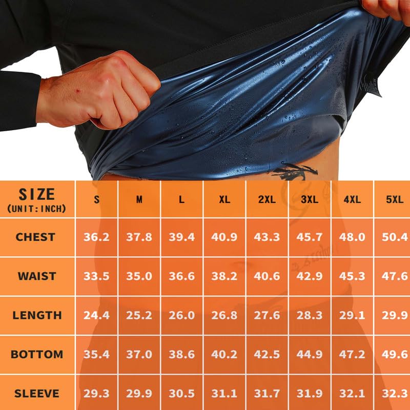 FEVOHOT Sauna Shirt for Men Weight Loss Long Sleeve Slimming Sweat Sauna Suit Heat Trapping Compression Gym Workout Body Shaper(L-BK L) - Image 5