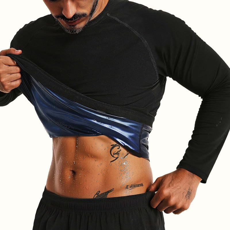 FEVOHOT Sauna Shirt for Men Weight Loss Long Sleeve Slimming Sweat Sauna Suit Heat Trapping Compression Gym Workout Body Shaper(L-BK L) - Image 1