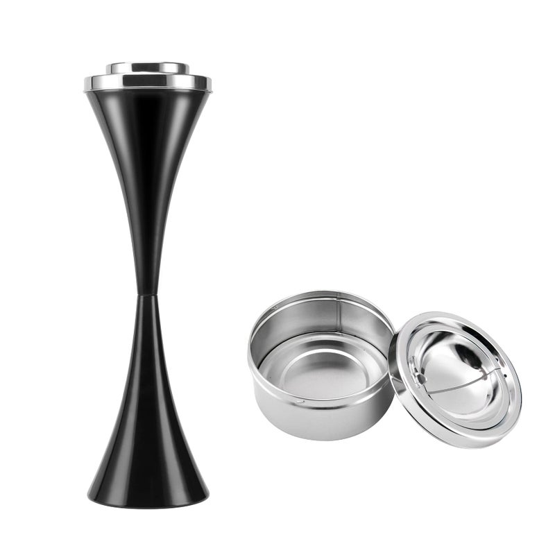 Anfrere Standing Outdoor Ashtray for Home Patio Windproof Large Tall Outside Ash Tray for Cigarette Butt Holder Receptacle Disposal Black Metal Smokers Cigar Ash Tray Container with Lid C01BK