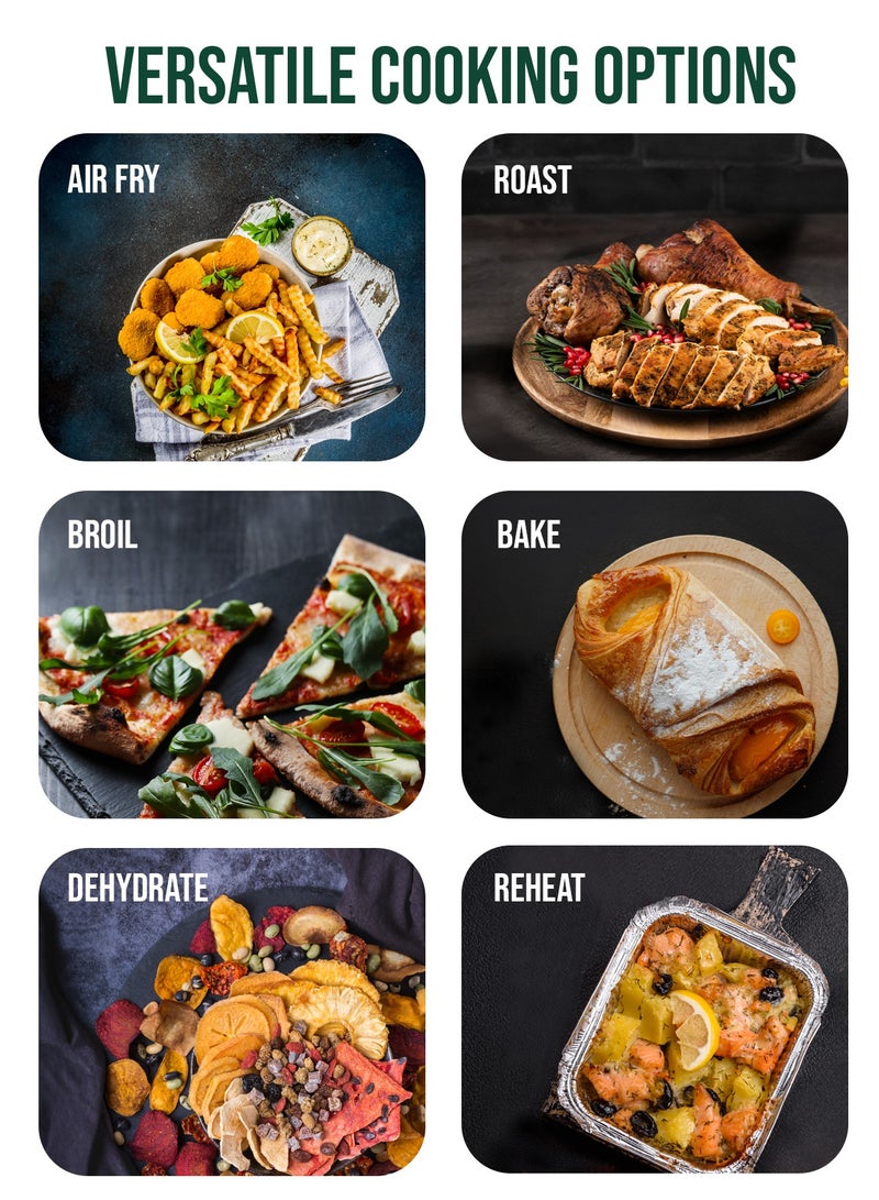 GREEN LION Double Decker Air Fryer 10L (5L+5L) 2400W with 6 Preset Programs/ Air Fry / Roast / Broil / Bake / Air Fry / Dehydrate / Reheat / Two Non-Stick Pots/ Non-Stick Racks / Efficient Cooking / Healthy Meals - Black - Image 4