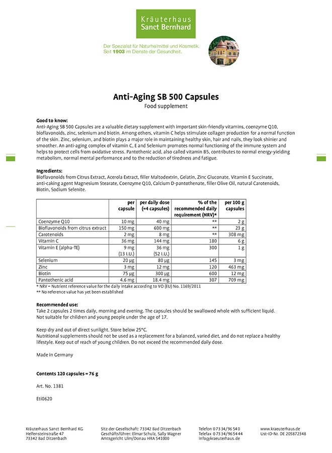 Sanct Bernhard Anti Aging SB 500 Capsules - Image 4