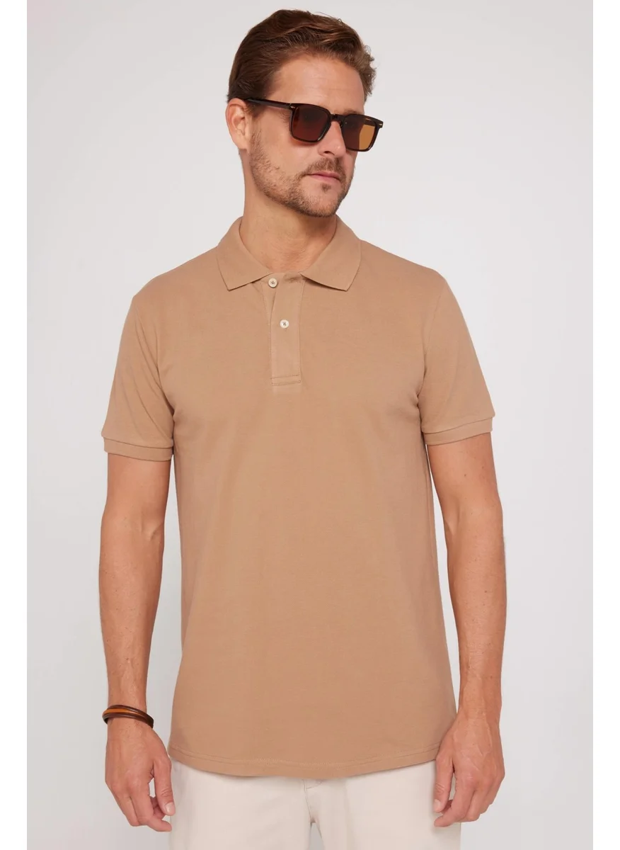 Tudors Men's Slim Fit Narrow Cut Cotton Plain Pique Brown Polo Collar T-Shirt