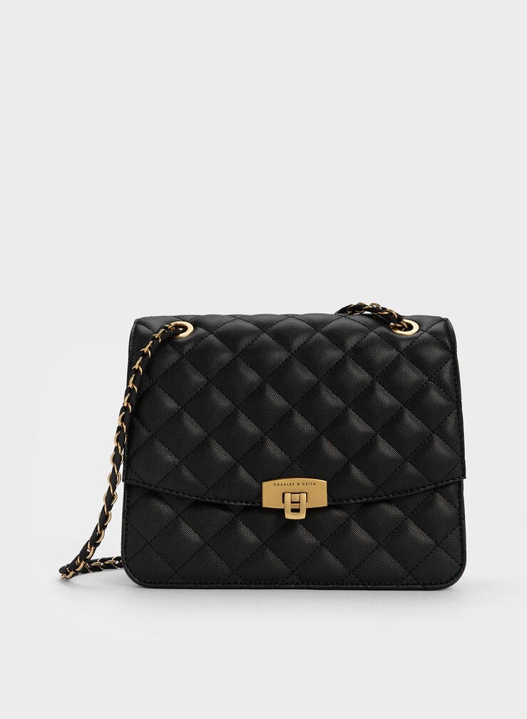 Charles & Keith Charles & Keith Quilted Chain Strap Bag & Shoulder Bag - Black  - Image 1