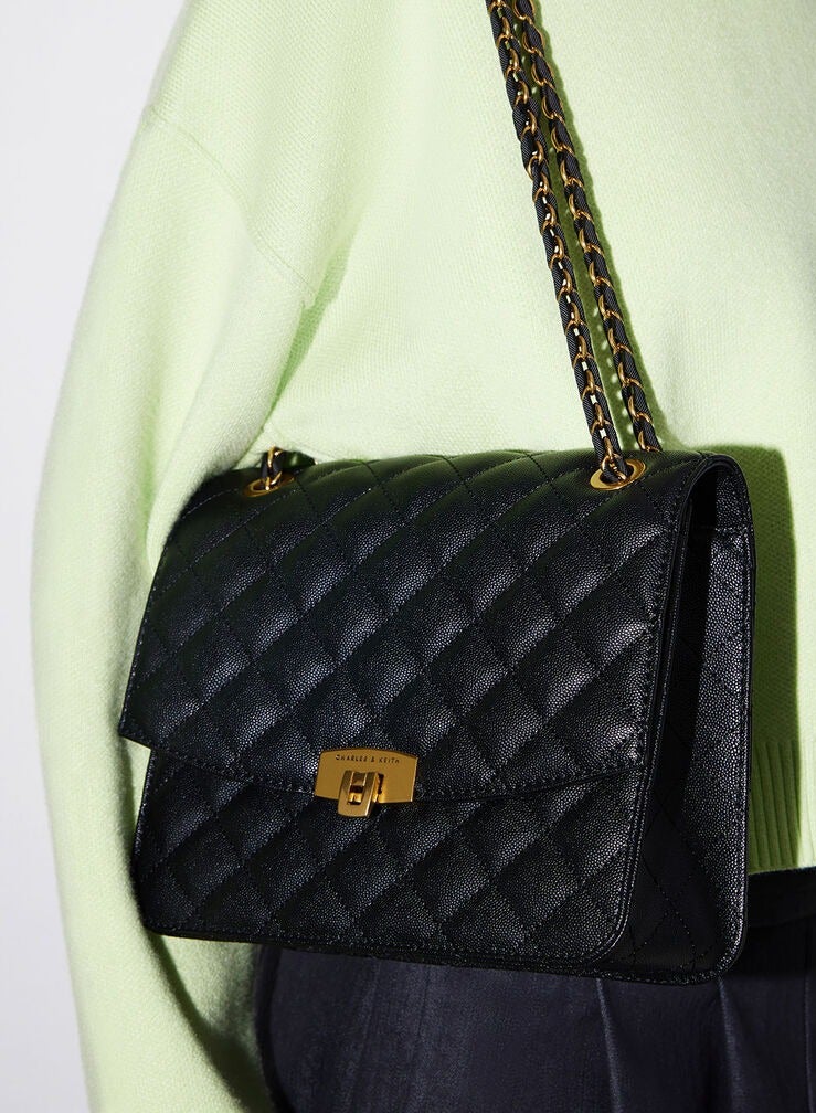 Charles & Keith Charles & Keith Quilted Chain Strap Bag & Shoulder Bag - Black  - Image 2