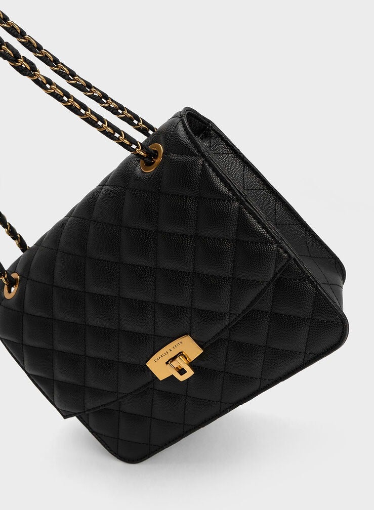 Charles & Keith Charles & Keith Quilted Chain Strap Bag & Shoulder Bag - Black  - Image 5