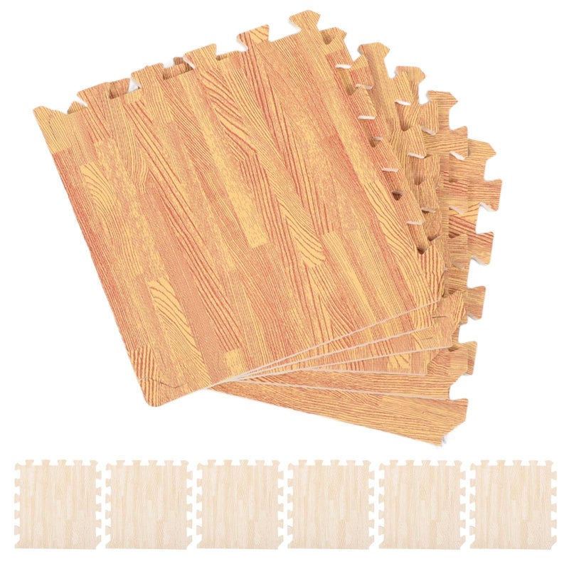 12Pcs Interlocking Foam Floor Mat Puzzle Wood Grain Gym Playroom Padding - Image 2