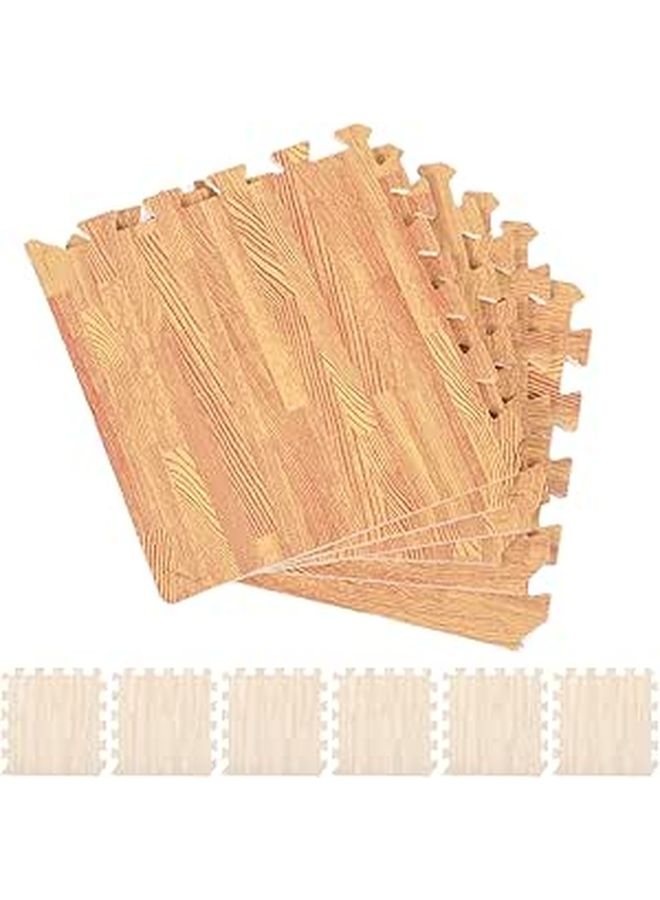 12Pcs Interlocking Foam Floor Mat Puzzle Wood Grain Gym Playroom Padding - Image 1