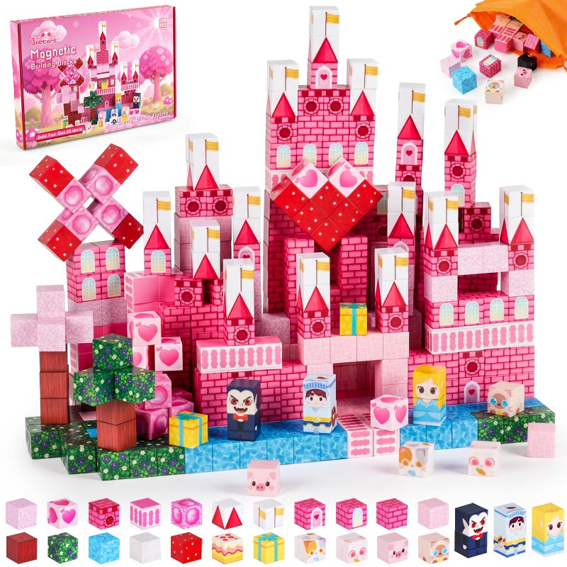 3 otters Magnetic Blocks 150PCS Princess Castle Magnet Cubes STEM Montessori Building Toys for Girls Sensory Gifts for Kids Birthday Christmas - Image 3