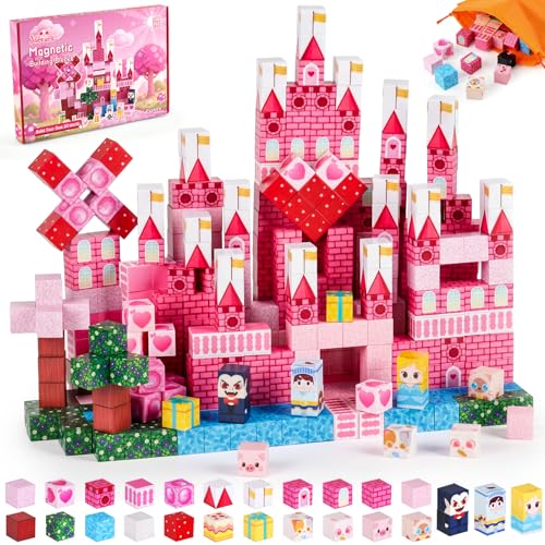 3 otters Magnetic Blocks 150PCS Princess Castle Magnet Cubes STEM Montessori Building Toys for Girls Sensory Gifts for Kids Birthday Christmas - Image 1