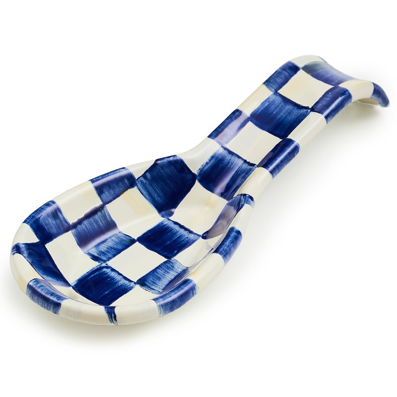 حامل ملعقة مكنزي تشايلدز من المينا لحفظ الملاعق وأدوات المطبخ للموقد باللونين الأزرق والأبيض بتصميم Royal Check