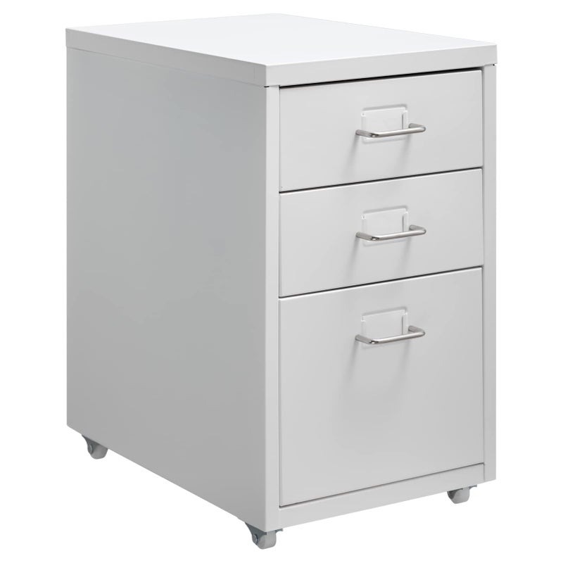 HollyHOME خزانة ملفات متحركة 3 أدراج من هولي هوم تحت المكتب مع عجلات للتخزين المعدني للمكتب والمنزل باللون الأبيض